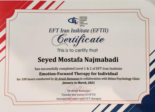 eft certificate mostafa najmabadi psychotherapy